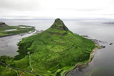 Aerial view, Kirkjufell, Grundarfjoerdur, Iceland, Europe