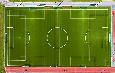 Football field with markings, from above, Saas-Fee, Valais, Switzerland, Europe