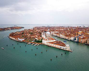 Aerial view, city view with Basilica Santa Maria della Salute, Venice, Veneto, Italy, Europe