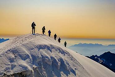 Mountaineer on the summit ridge of the Grossvenediger, Hohe Tauern National Park, Salzburger Land, Austria, Europe