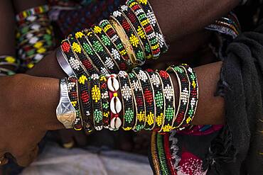 Close up of the bracelets, Gerewol festival, courtship ritual competition among the Woodaabe Fula people, Niger, Africa