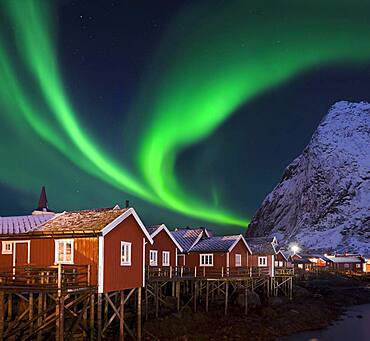 Northern Lights in Pure Historic Fishing Lofoten Norway