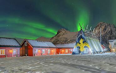 Northern Lights Historic fisherman's cottages Svolva Lofoten Norway