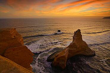 Evening mood over the rock Catedral at Playa Supay, Paracas National Reserve, Paracas, Ica Region, Peru, South America