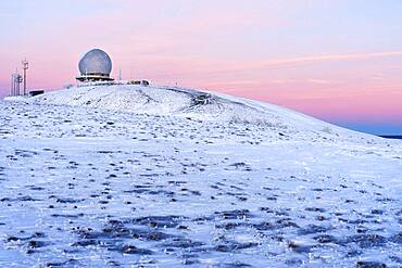 Wasserkuppe in winter, dusk, Radom, nature park Park Hessian Rhoen, Hesse, Germany, Europe