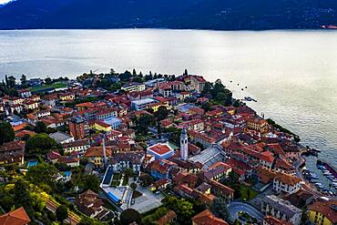 Aerial view, Menaggio in the morning, Lake Como, Lago di Como, Province of Como, Lombardy, Italy, Europe