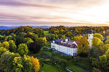 Aerial view, Bernried Monastery, Bernried on Lake Starnberg, Fuenfseenland, Pfaffenwinkel, Upper Bavaria, Bavaria, Germany, Europe