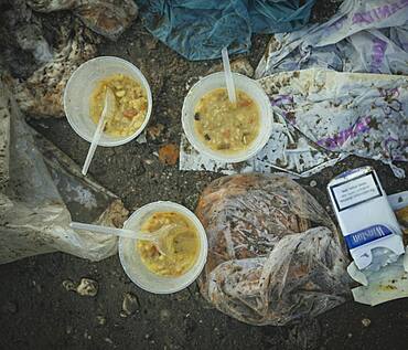 Rice soup for refugees in the camp Idomeni, Greece, Europe