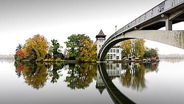 Autumn Island of Youth with Abbey Bridge in Treptower Park, Berlin, Germany, Europe