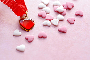 Pendant with red heart and sugar hearts, Germany, Europe