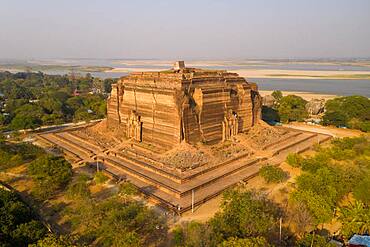 Aerial view, Mingun Pagoda, Mingun, Myanmar, Asia