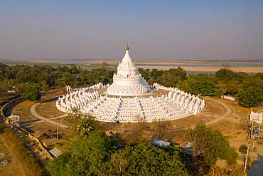 Aerial view, Hsinbyume Pagoda, Mingun, Myanmar, Asia