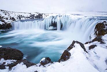 Frozen Godafoss, Iceland, Europe