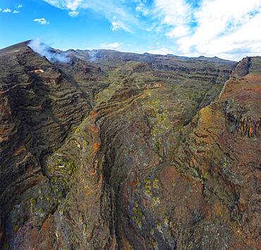 Whimsically eroded gorge, Barranco de la Negra, near Alajero, drone image, La Gomera, Canary Islands, Spain, Europe