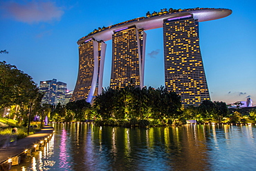 Marina Bay Sands Hotel at dusk, Singapore, Asia