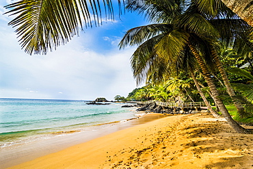 Beautiful beach in the Bom Bom Resort, Unesco Biosphere reserve, Principe, Sao Tome and Principe, Atlantic Ocean, Africa