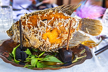 Traditional fish preparation, Cai Be, Mekong Delta, Vietnam, Asia