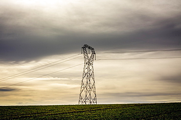 High voltage post in a countryside, Auvergne Rhone Alpes, France, Europe