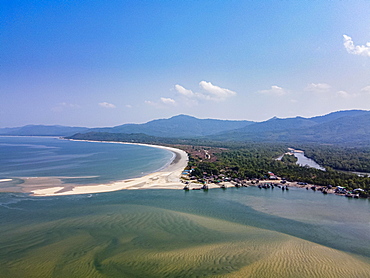 Aerial from Maungmagan beach, Dawei, Mon state, Myanmar, Tanintharyi Region, Myanmar, Asia