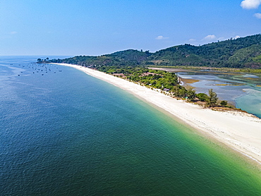 Aerial of Tizit beach, Dawei, Mon state, Myanmar, Tanintharyi Region, Myanmar, Asia