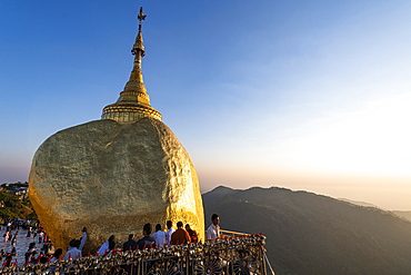 Prayers at the Kyaiktiyo Pagoda, golden rock, Mon state, Myanmar, Asia