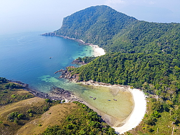 Aerial of smart island, Mergui or Myeik Archipelago, Myanmar, Asia