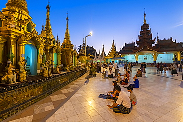 Shwedagon pagoda after sunset, Yangon, Myanmar, Asia