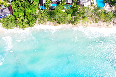 Seychelles beach Mahe Mahe island text free space copyspace sea ocean drone image bird's eye view , Seychelles, Africa