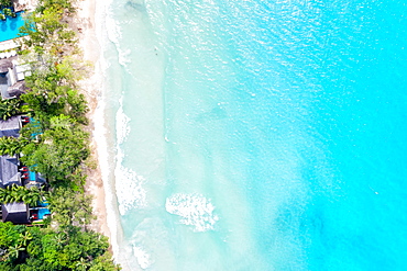 Seychelles beach Mahe Mahe island text free space copyspace sea drone image bird's eye view , Seychelles, Africa