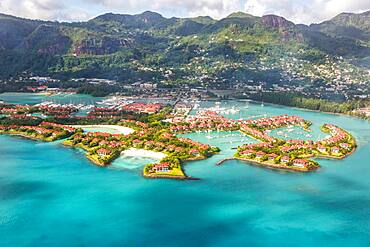 Eden Island beach paradise sea ocean aerial aerial view bird's eye view on Mahe, Seychelles, Africa