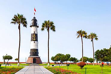 Lighthouse Faro La Marina Park landmark in Lima, Peru, South America