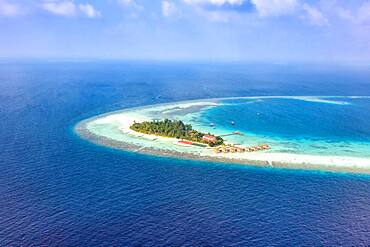 Island vacation paradise sea text free space copyspace Maayafushi resort aerial photo tourism in the Maldives