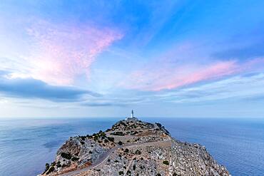 Cap Formentor evening sky lighthouse sea text free space travel travel in Majorca, Spain, Europe