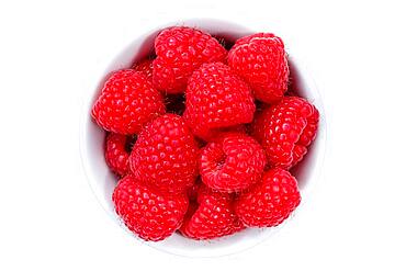 Raspberries berries from above clipping frame on a white background