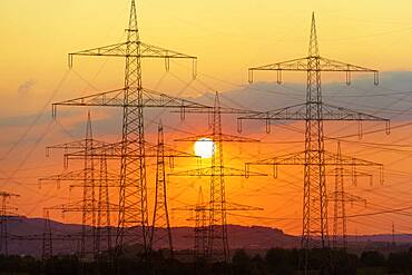 Overland lines at sunset, Baden-Wuerttemberg, Germany, Europe