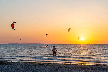 Sunset, Kitesurfer in Lake Constance, Bavaria, Germany, Europe