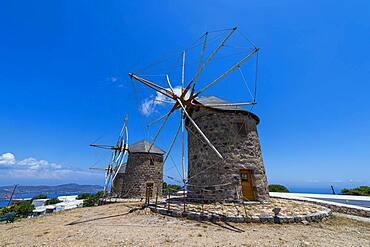 Ancient windmills, Chora, Patmos, Greece, Europe