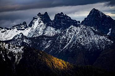 Snowy peaks of the Civetta Group, Zoldo Alto, Val di Zoldo, Dolomites, Italy, Europe