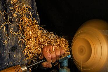 Wood turner at work, Germany, Europe