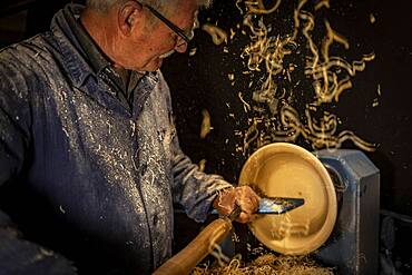 Wood turner at work, Germany, Europe