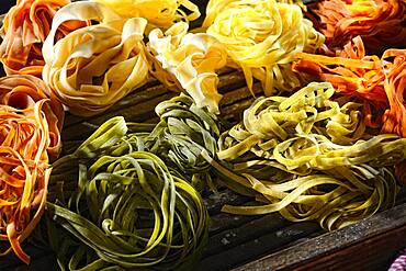 Assorted coloured noodles, Germany, Europe