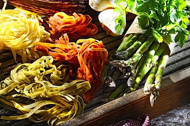 Different Colorful noodles, Germany, Europe