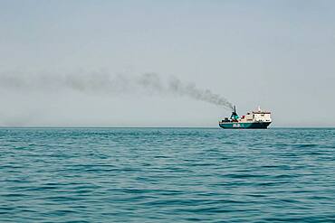 Cargo ship, Exhaust gas, Adjara, Batumi, Georgia, Asia