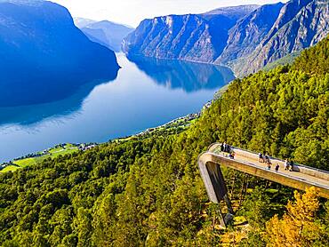 Vieing plattform Stegastein overlooking Aurlandsfjord, Aurland, Norway, Europe