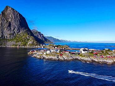 Aerial of Reine and Reinefjord, Lofoten, Norway, Europe