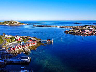 Aerial of Reine and Reinefjord, Lofoten, Norway, Europe