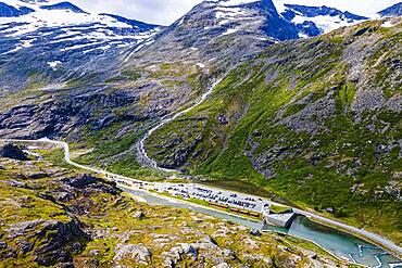 Trollstigen mountain road from the air, Norway, Europe