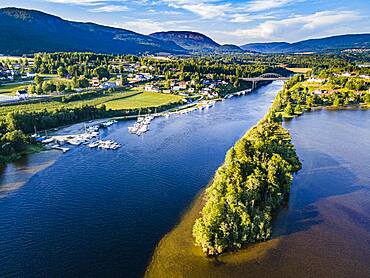 Aerial of the Norsjofjord at Akkerhauge, Telemark Canal, Norway, Europe