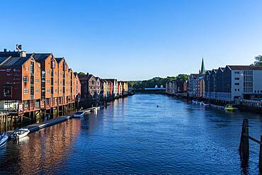 Old storehouses along the Nidelva, Trondheim, Norway, Europe