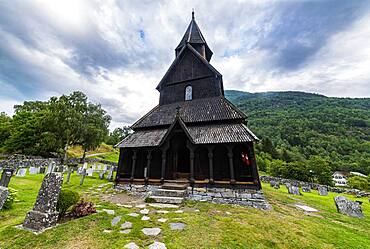 Unesco world heritage site Urnes Stave Church, Lustrafjorden, Norway, Europe